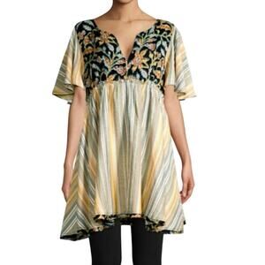 Free People Sz M Under The Sun Babydoll Taw Hem Tunic Top Tassel Tie Back Boho